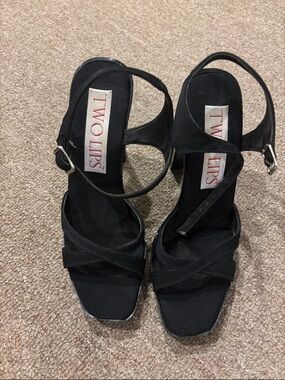 Two Lips Black Ankle-Strap Heeled Sandals